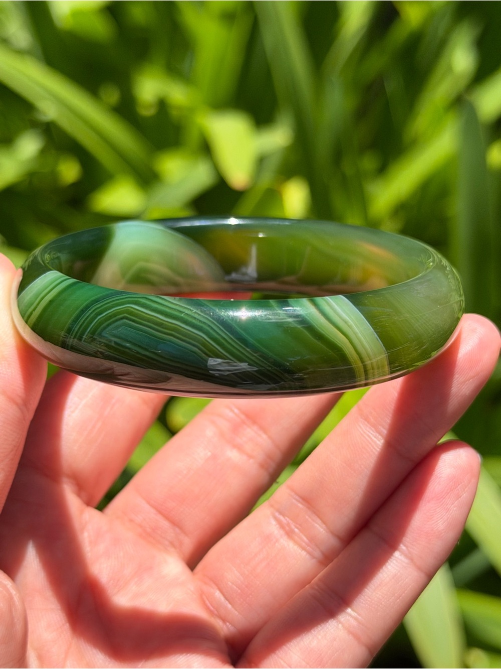 60mm inner diameter‎ green banded agate bangle 1556